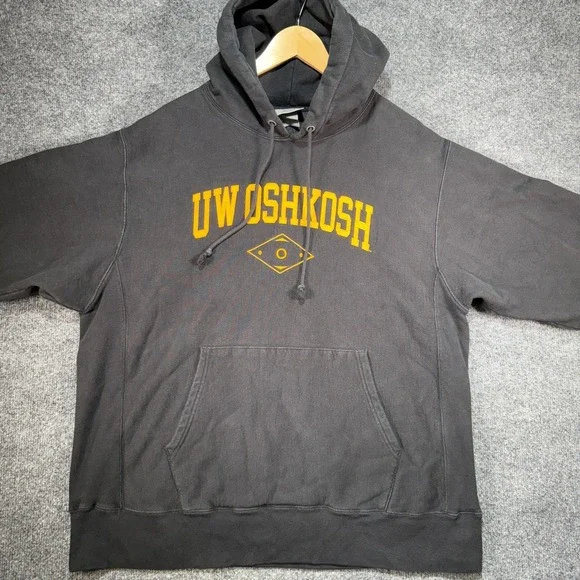 Champion Reverse Weave UW Oshkosh Hoodie Mens XL Black Collegiate Sweatshirt VTG - Picture 2 of 12